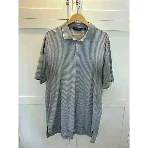 Mens, Gray Collar, Gray/white/blue Strip, Polo Ralph Lauren Golf Shirt, XLT - Picture 1 of 12